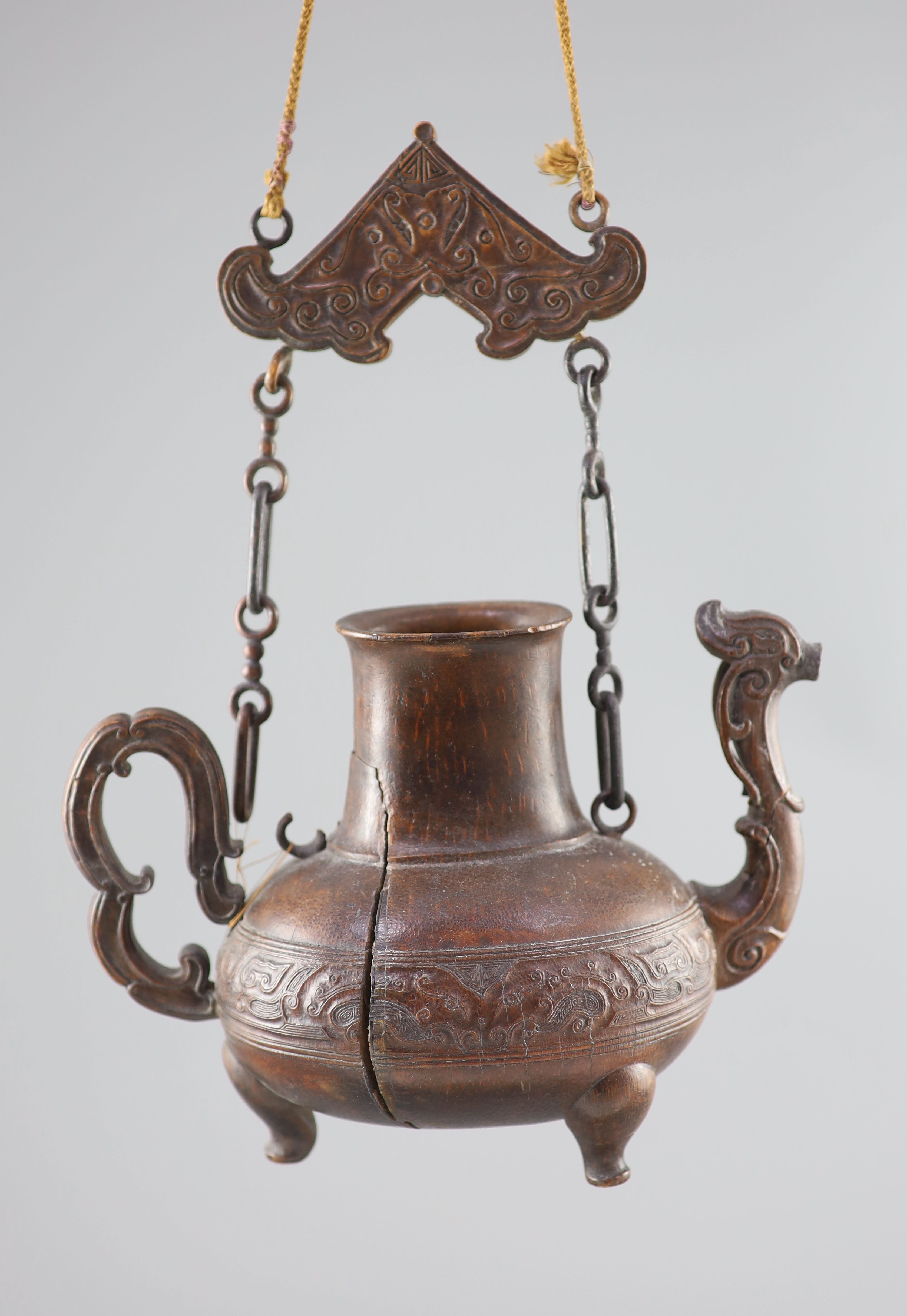 A rare Chinese archaistic bamboo model of a tripod ritual vessel, He, 18th century,